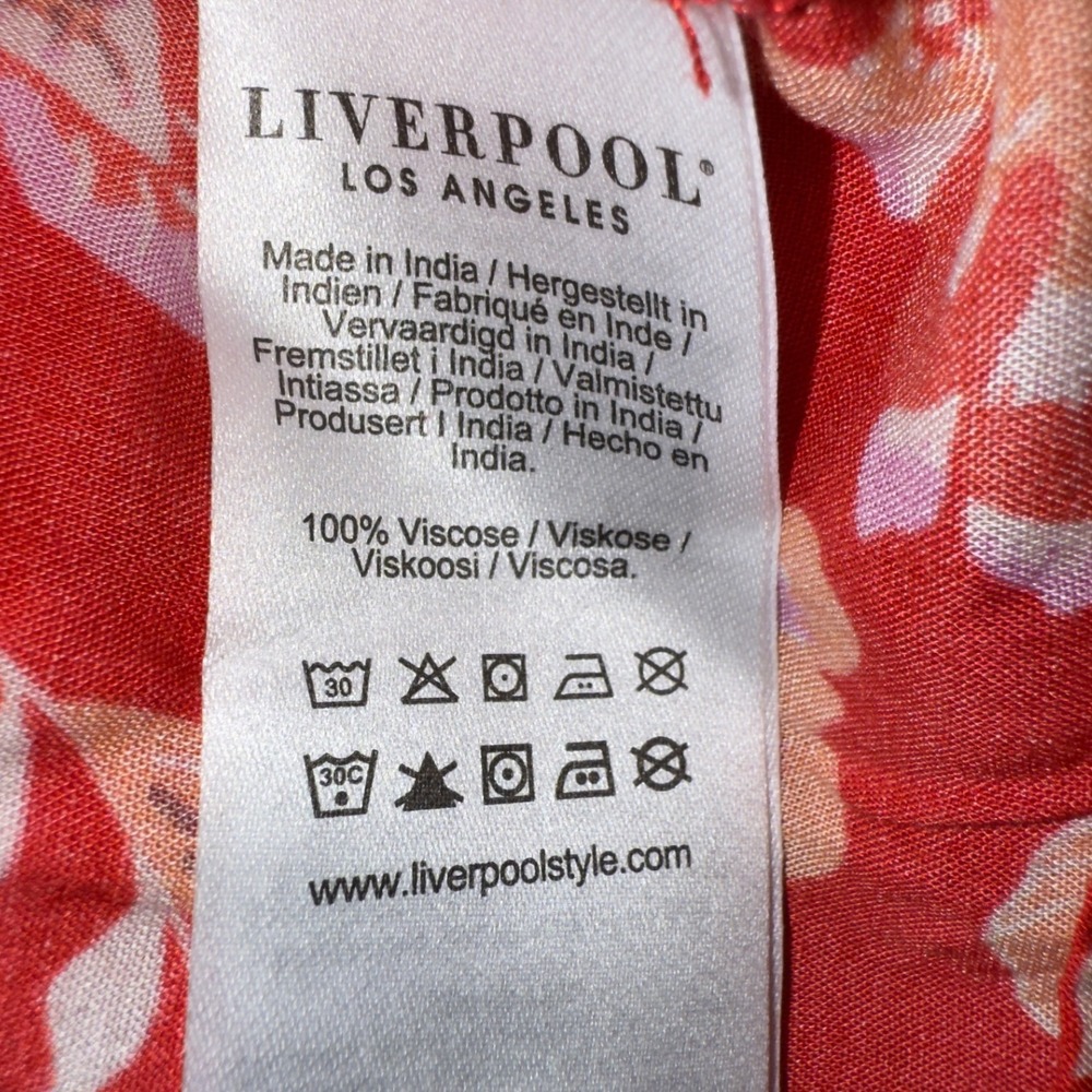 Liverpool Womens 3X Blouse Orange Red Floral Blouson Sleeve Button Front NWT $98 - Picture 6 of 6